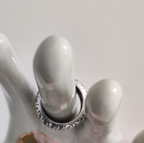 Three Row Sterling Silver Band Ring 💍 White and Black Spinel Stones - Picture 16 of 16